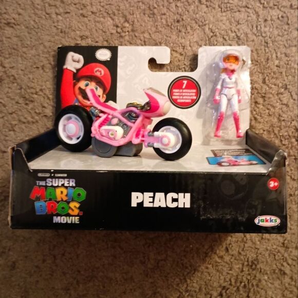 Super Mario Bros. Movie Princess Peach Figure & Pull Back Racer Kart Toy NEW - Picture 1 of 2